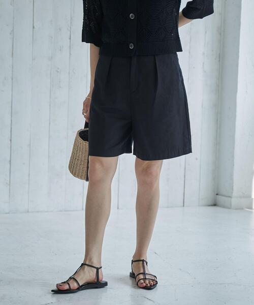 綿麻タックショートパンツ