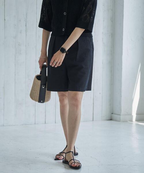 綿麻タックショートパンツ