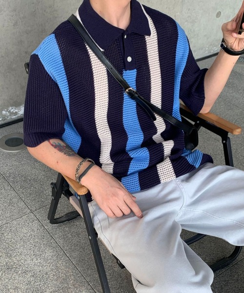 MGV(エムジーヴィー)の「レトロルーズニットポロシャツ(ポロシャツ・メンズ・ブルー/ベージュ・X-LARGE/MEDIUM/LARGE)」の5枚目の写真