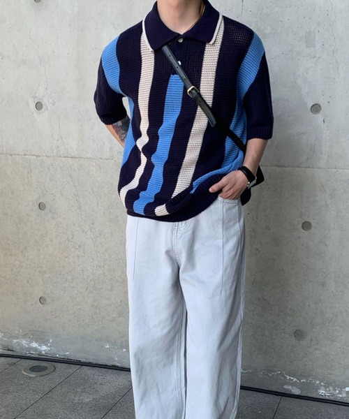 MGV(エムジーヴィー)の「レトロルーズニットポロシャツ(ポロシャツ・メンズ・ブルー/ベージュ・X-LARGE/MEDIUM/LARGE)」の7枚目の写真