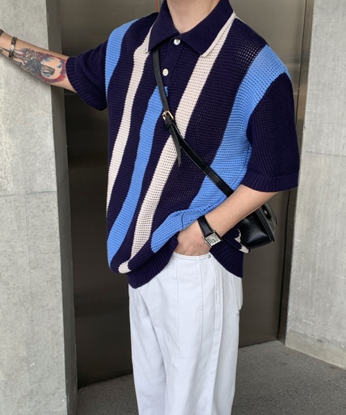 MGV(エムジーヴィー)の「レトロルーズニットポロシャツ(ポロシャツ・メンズ・ブルー/ベージュ・X-LARGE/MEDIUM/LARGE)」の8枚目の写真