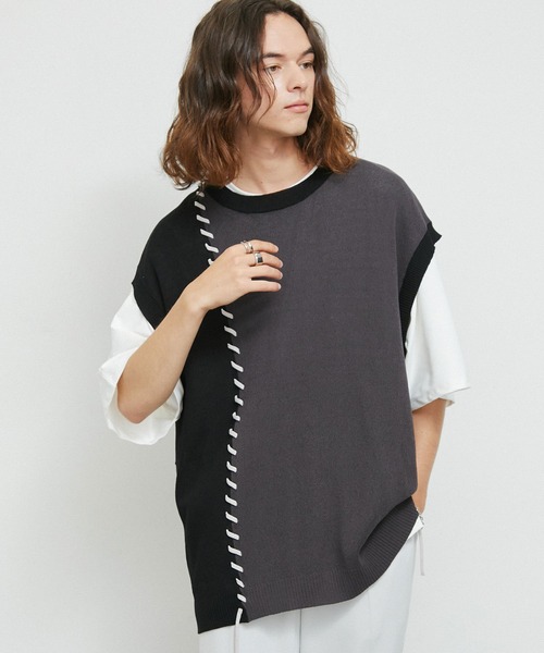 JUNRED（ジュンレッド）の「2トーンカラーハンドステッチベスト（ベスト・メンズ・ライトグレー/グリーン/ブラック・S/M/L）」の13枚目の写真