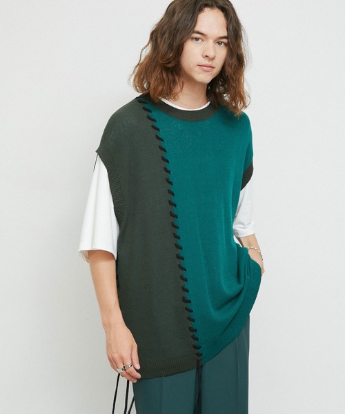 JUNRED（ジュンレッド）の「2トーンカラーハンドステッチベスト（ベスト・メンズ・ライトグレー/グリーン/ブラック・S/M/L）」の17枚目の写真