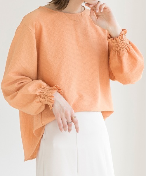 ad thie(アドティエ)の「シャーリング スリーブリップル ブラウス(シャツ/ブラウス・レディース・ブラック/オレンジ/ライトグリーン/ピンク/オフホワイト/イエロー・LARGE/MEDIUM)」の1枚目の写真