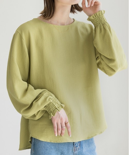 ad thie(アドティエ)の「シャーリング スリーブリップル ブラウス(シャツ/ブラウス・レディース・ブラック/オレンジ/ライトグリーン/ピンク/オフホワイト/イエロー・LARGE/MEDIUM)」の4枚目の写真