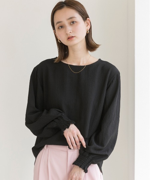 ad thie(アドティエ)の「シャーリング スリーブリップル ブラウス(シャツ/ブラウス・レディース・ブラック/オレンジ/ライトグリーン/ピンク/オフホワイト/イエロー・LARGE/MEDIUM)」の9枚目の写真