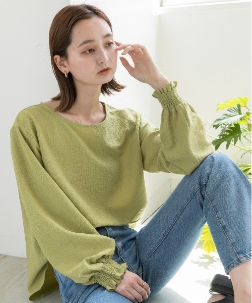 ad thie(アドティエ)の「シャーリング スリーブリップル ブラウス(シャツ/ブラウス・レディース・ブラック/オレンジ/ライトグリーン/ピンク/オフホワイト/イエロー・LARGE/MEDIUM)」の11枚目の写真