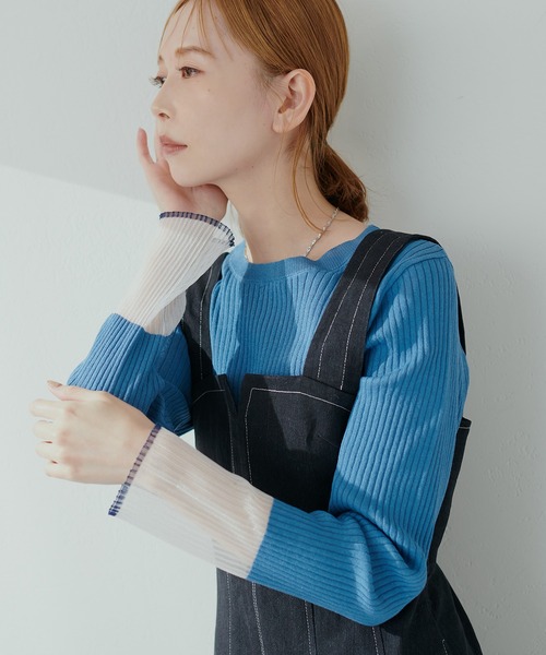 natural couture(ナチュラルクチュール)の「袖口シアーリブニット(ニット/セーター・レディース・ブルー/ブラック/グレイッシュベージュ/アイボリー/モカ・FREE)」の5枚目の写真