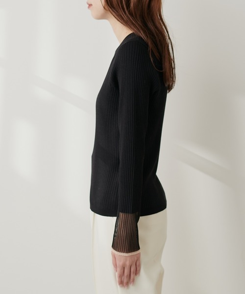 natural couture(ナチュラルクチュール)の「袖口シアーリブニット(ニット/セーター・レディース・ブルー/ブラック/グレイッシュベージュ/アイボリー/モカ・FREE)」の18枚目の写真