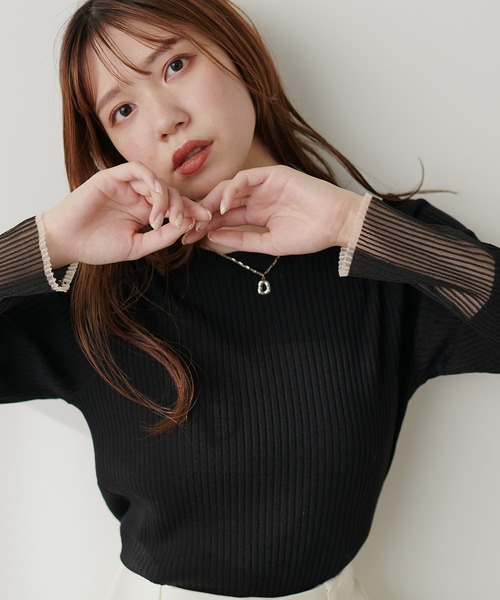 natural couture(ナチュラルクチュール)の「袖口シアーリブニット(ニット/セーター・レディース・ブルー/ブラック/グレイッシュベージュ/アイボリー/モカ・FREE)」の19枚目の写真