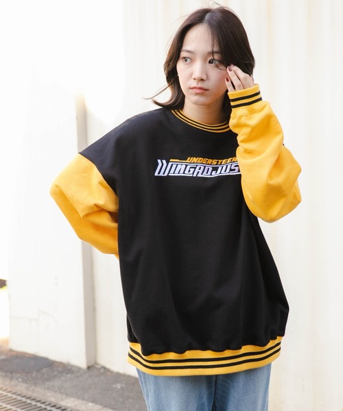 WEGO（ウィゴー）の「WEGO/ヘビーウエイト刺繍バイカラープルオーバー（スウェット・メンズ・グレー/ブラック/ホワイト・MEDIUM/LARGE）」の6枚目の写真