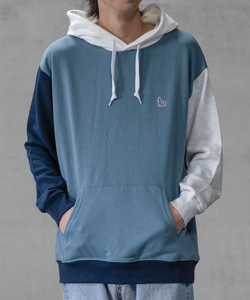 GLOVE HOUSE（グローブハウス）の「【a】TC裏毛 ワンポイント刺繍 スピンドル配色 HOODIE（パーカー・メンズ・ブルー/アッシュグレー/ネイビー/ホワイト/マルチ・X-LARGE/MEDIUM/LARGE）」の21枚目の写真