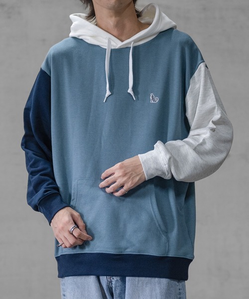 GLOVE HOUSE（グローブハウス）の「【a】TC裏毛 ワンポイント刺繍 スピンドル配色 HOODIE（パーカー・メンズ・ブルー/アッシュグレー/ネイビー/ホワイト/マルチ・X-LARGE/MEDIUM/LARGE）」の22枚目の写真