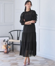 ミモレ丈&七分袖 フォーマル 総 シフォン セレモニー 結婚式 パーティドレス オケージョンドレス お呼ばれ 二次会 成人式 同窓会 謝恩会 20代 30代