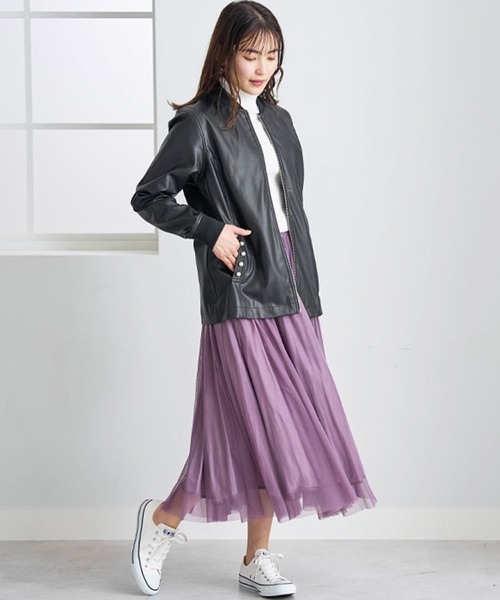 BELLUNA PLUS（ベルーナ）の「＜Ｍ・Ｄ＞パール釦フェイクレザーブルゾン（テーラードジャケット・レディース・ベージュ/ブラック・LARGE/MEDIUM/X-LARGE）」の6枚目の写真