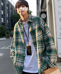 【Bz】ルーズシルエットネルチェック長袖シャツ/ネルシャツ