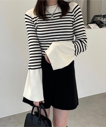 LE MORE（リモア）の「フレアスリーブコンパクトボーダーニット（ニット/セーター）」