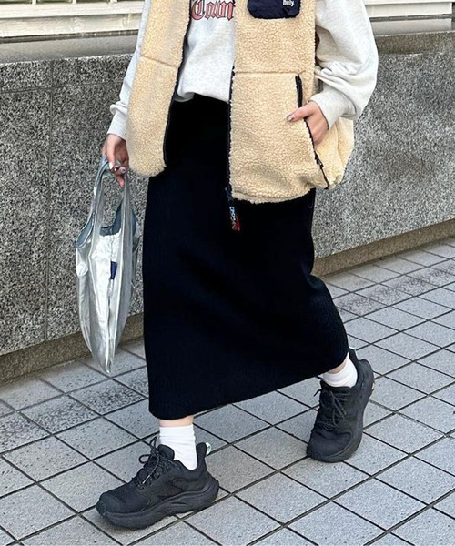 CPCM（シーピーシーエム）の「リブナロースカート（スカート・レディース・ブラック/アイボリー/チャコールグレー/オレンジ/レッド/ネイビー・FREE/MT）」の3枚目の写真