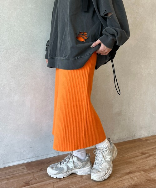 CPCM（シーピーシーエム）の「リブナロースカート（スカート・レディース・ブラック/アイボリー/チャコールグレー/オレンジ/レッド/ネイビー・FREE/MT）」の18枚目の写真