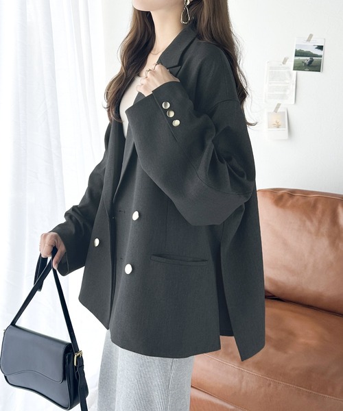 classicalelf（クラシカルエルフ）の「これ一着で好印象。 サイド スリット オーバーサイズ ダブルジャケット（ユニセックス）（テーラードジャケット・レディース・ブラック/グレイッシュベージュ/ネイビー/チャコールグレー/ライトグレー/グレー系その他・LARGE/SMALL/MEDIUM/X-LARGE）」の18枚目の写真