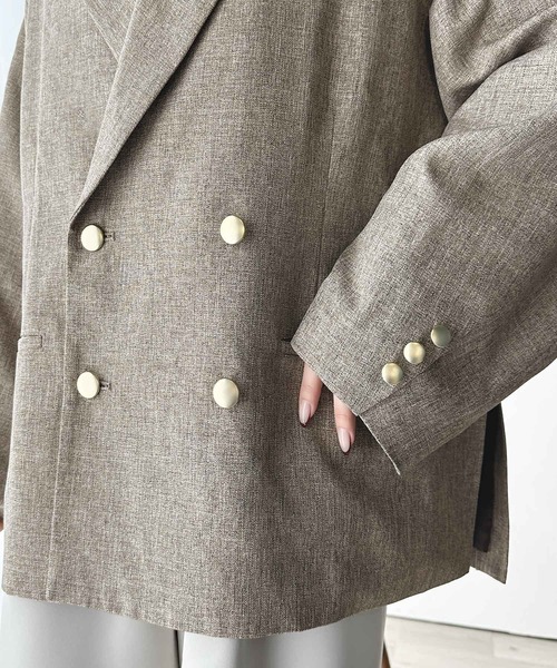 classicalelf（クラシカルエルフ）の「これ一着で好印象。 サイド スリット オーバーサイズ ダブルジャケット（ユニセックス）（テーラードジャケット・レディース・ブラック/グレイッシュベージュ/ネイビー/チャコールグレー/ライトグレー/グレー系その他・LARGE/SMALL/MEDIUM/X-LARGE）」の20枚目の写真