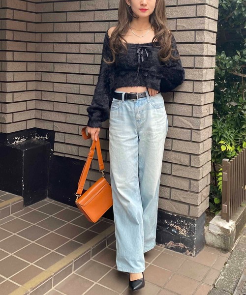 NANEA(ナネア)の「アンサンブル クロップド丈フロントリボンシャギーニットトップス(ニット/セーター・レディース・グレー/ベージュ/ブラック/ホワイト/ピンク/ネイビー/ライトベージュ・フリー)」の20枚目の写真