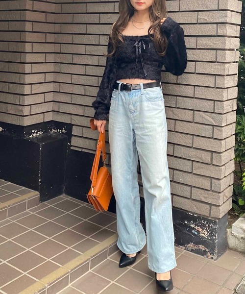NANEA(ナネア)の「アンサンブル クロップド丈フロントリボンシャギーニットトップス(ニット/セーター・レディース・グレー/ベージュ/ブラック/ホワイト/ピンク/ネイビー/ライトベージュ・フリー)」の21枚目の写真