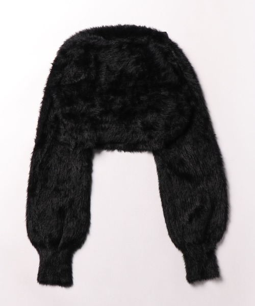 セール】アンサンブル クロップド丈フロントリボンシャギーニット