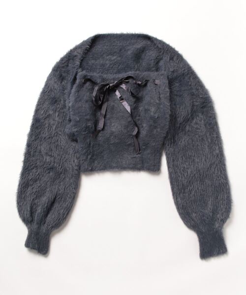 セール】アンサンブル クロップド丈フロントリボンシャギーニット セール】アンサンブル クロップド丈フロントリボンシャギーニット