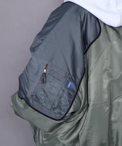 Figments（フィグメンツ）の「ビッグバイカラーボンバージャケット（MA-1・レディース・ブラック/カーキ・FREE）」の18枚目の写真