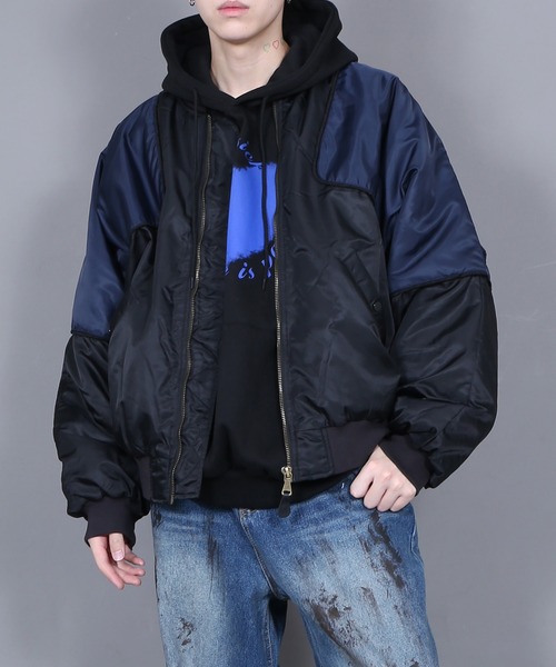 Figments（フィグメンツ）の「ビッグバイカラーボンバージャケット（MA-1・レディース・ブラック/カーキ・FREE）」の15枚目の写真