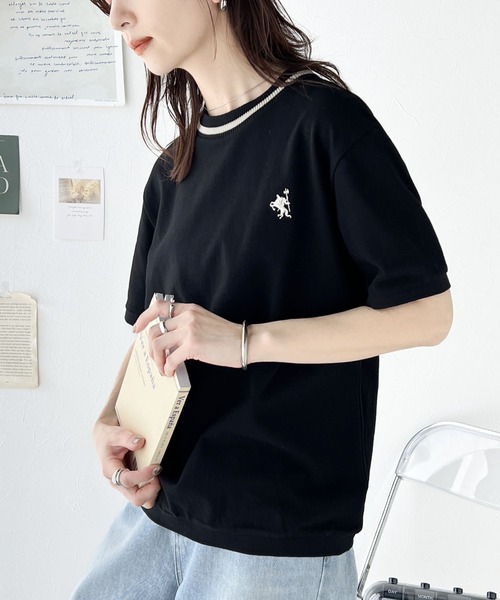セール】レトロ配色が可愛い。綿100%、編立リブワンポイント刺繍
