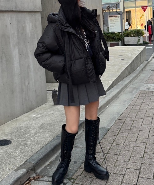 nemne store（ネンネストア）の「《Delfy》フード付きリボン中綿ショートブルゾン（ダウンジャケット/コート・レディース・ブラック/アイボリー・フリー）」の17枚目の写真