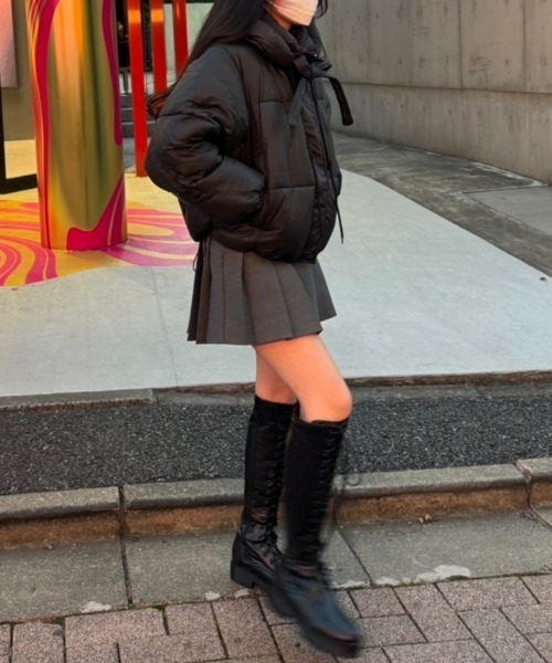 nemne store（ネンネストア）の「《Delfy》フード付きリボン中綿ショートブルゾン（ダウンジャケット/コート・レディース・ブラック/アイボリー・フリー）」の18枚目の写真