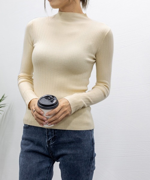 Miniministore(ミニミニストア)の「韓国リブニットトップス ハイネック 長袖(ニット/セーター・レディース・ブラック/アイボリー/ブルー/グリーン/ブラウン/グレー/チェリーピンク/ベージュ/ホワイト・フリー)」の19枚目の写真