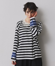 manana suerte | レースプリントボーダーロングスリーブTシャツ(Tシャツ/カットソー)