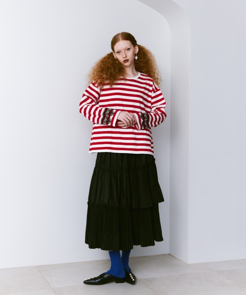 manana suerte(マニャーナスエルテ)の「レースプリントボーダーロングスリーブTシャツ(Tシャツ/カットソー・レディース・ブラック/レッド・FREE)」の15枚目の写真