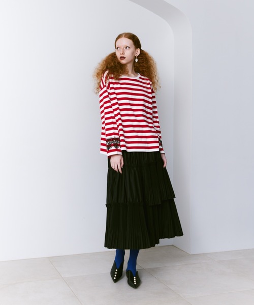 manana suerte(マニャーナスエルテ)の「レースプリントボーダーロングスリーブTシャツ(Tシャツ/カットソー・レディース・ブラック/レッド・FREE)」の14枚目の写真