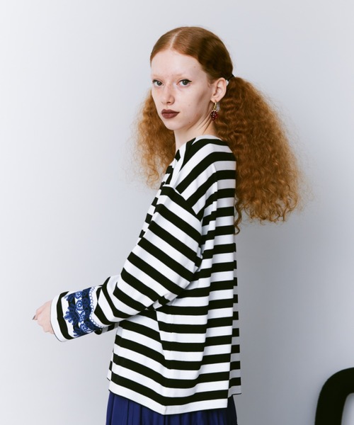 manana suerte(マニャーナスエルテ)の「レースプリントボーダーロングスリーブTシャツ(Tシャツ/カットソー・レディース・ブラック/レッド・FREE)」の20枚目の写真