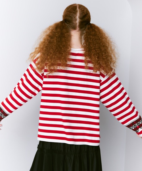 manana suerte(マニャーナスエルテ)の「レースプリントボーダーロングスリーブTシャツ(Tシャツ/カットソー・レディース・ブラック/レッド・FREE)」の12枚目の写真