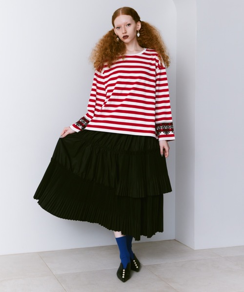 manana suerte(マニャーナスエルテ)の「レースプリントボーダーロングスリーブTシャツ(Tシャツ/カットソー・レディース・ブラック/レッド・FREE)」の17枚目の写真