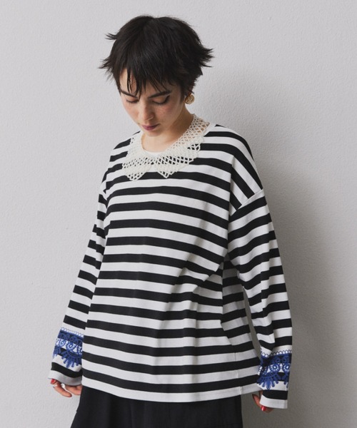 tシャツ ボーダー レース スリーブ Tシャツ レディース ボーダー レース スリーブ Tシャツ（Tシャツ/カットソー）｜Ray