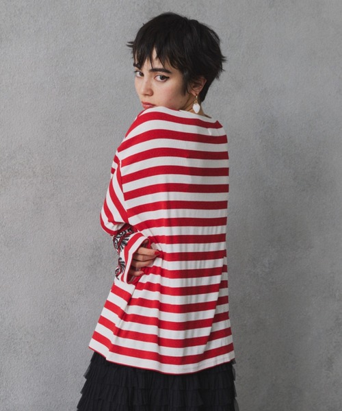 レースプリントボーダーロングスリーブTシャツ（Tシャツ