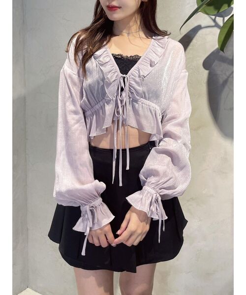 EATME（イートミー）の「リボンフリルペプラムTOP（シャツ/ブラウス・レディース・ブラック/ピンク/アイボリー・FREE）」の3枚目の写真