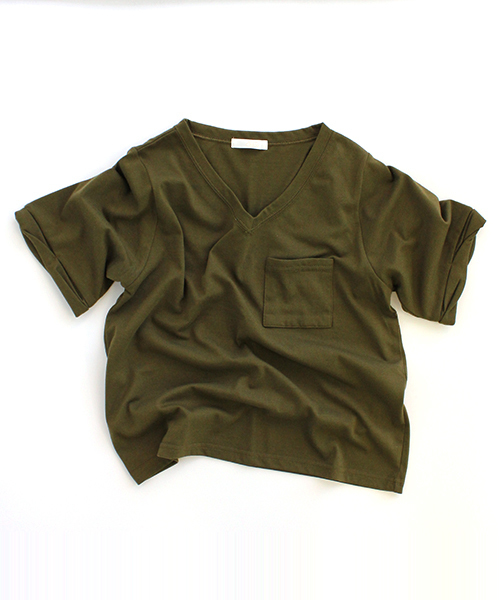 Chico(チコ)の「VネックポケットT(Tシャツ/カットソー・レディース・ホワイト/モスグリーン/ブラック・FREE)」の3枚目の写真