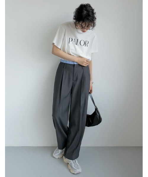 Re:EDIT（リエディ）の「[2024SS COLLECTION][低身長/高身長サイズ有]ソフトツイルダブルウエストスラックスパンツ（スラックス・レディース・ベージュ/チャコールグレー/グレー/ブラック・SMALL/MEDIUM/SHORT/LARGE/TALL）」の6枚目の写真