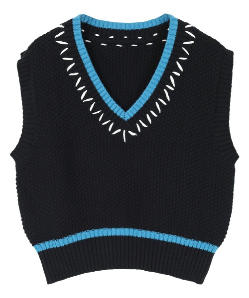 miette（ミエット）の「配色ステッチVネックベスト（ベスト・レディース・ピンク/アイボリー/ブラック・FREE）」の21枚目の写真