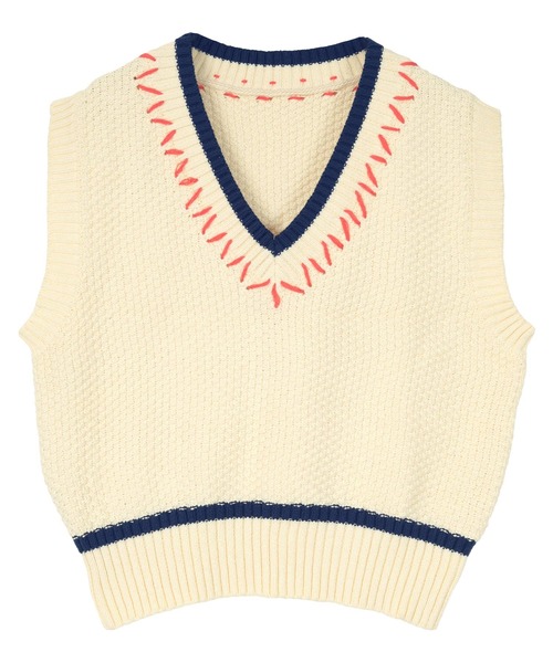 miette（ミエット）の「配色ステッチVネックベスト（ベスト・レディース・ピンク/アイボリー/ブラック・FREE）」の20枚目の写真