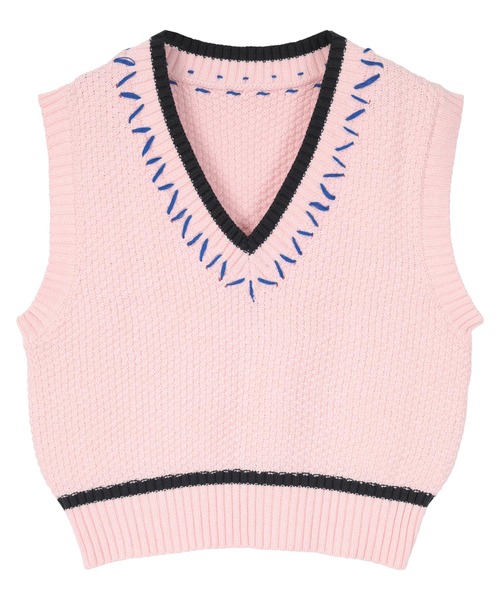 miette（ミエット）の「配色ステッチVネックベスト（ベスト・レディース・ピンク/アイボリー/ブラック・FREE）」の5枚目の写真