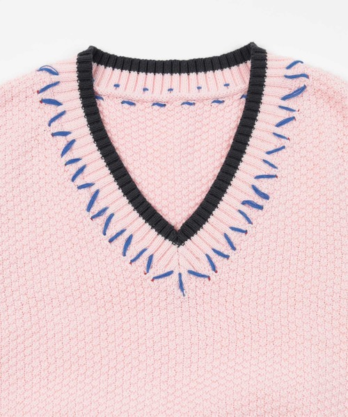 配色ステッチVネックベスト（ベスト）｜miette（ミエット）の